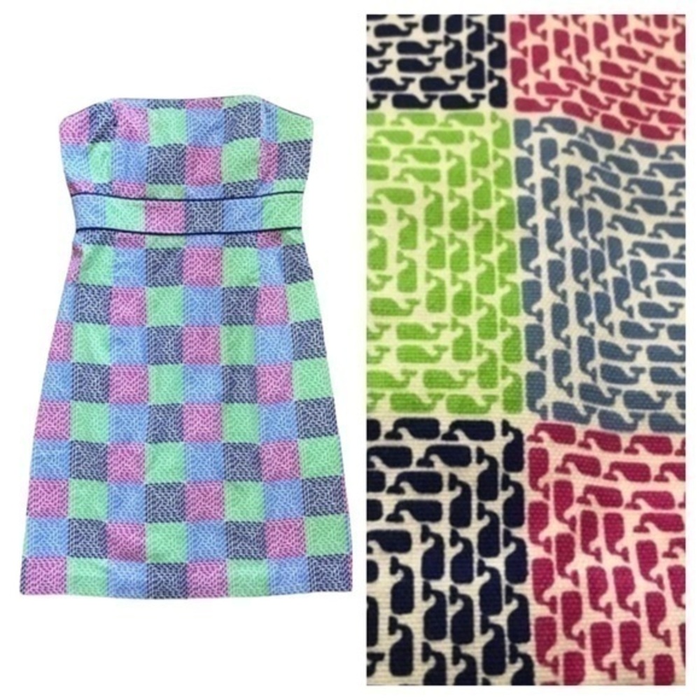 Vineyard Vines Colorful Whale Patchwork Strapless Dress 6